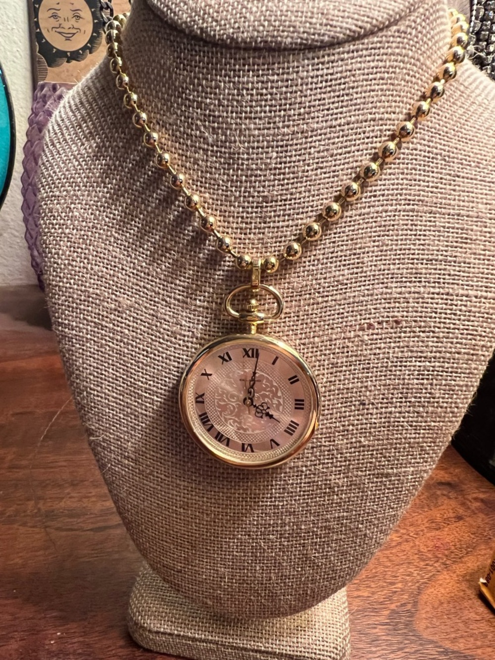 Vintage DeJuno Gold Tone Beaded Watch Pendant Necklace